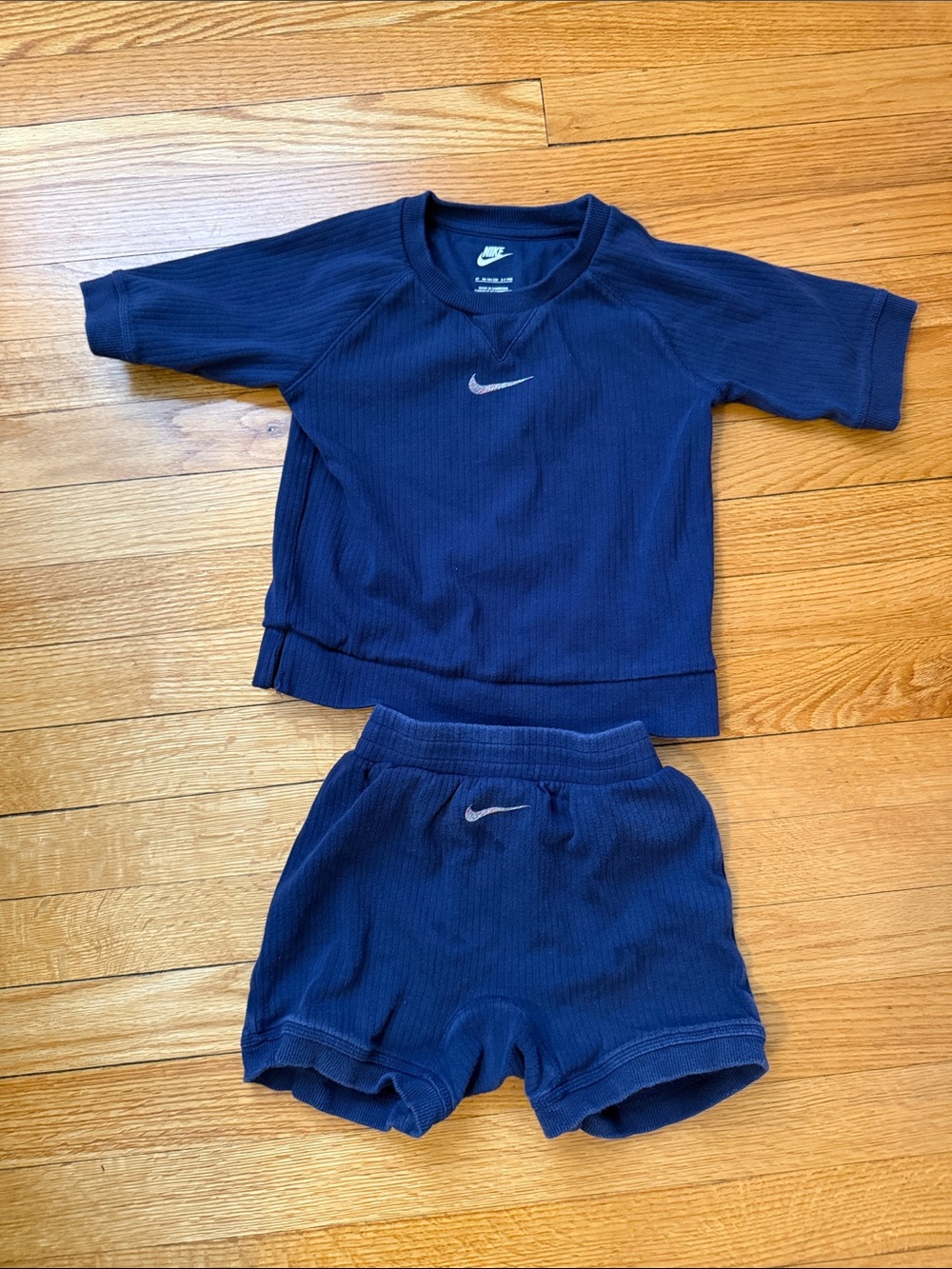 Nike Navy Ribbed Toddler Short Sleeve Top and Shorts Set